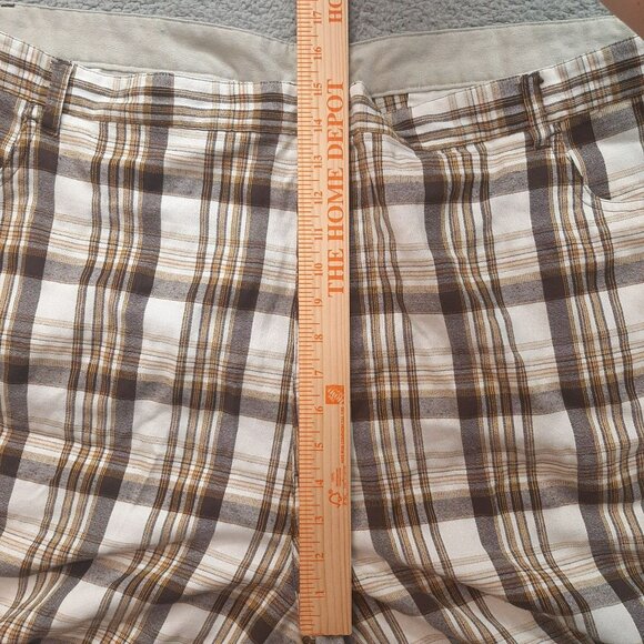 Old Skool Men's 90's Y2K hip hop Urbanwear Baggie Brown tan plaid Shorts Size 50 - Picture 8 of 10